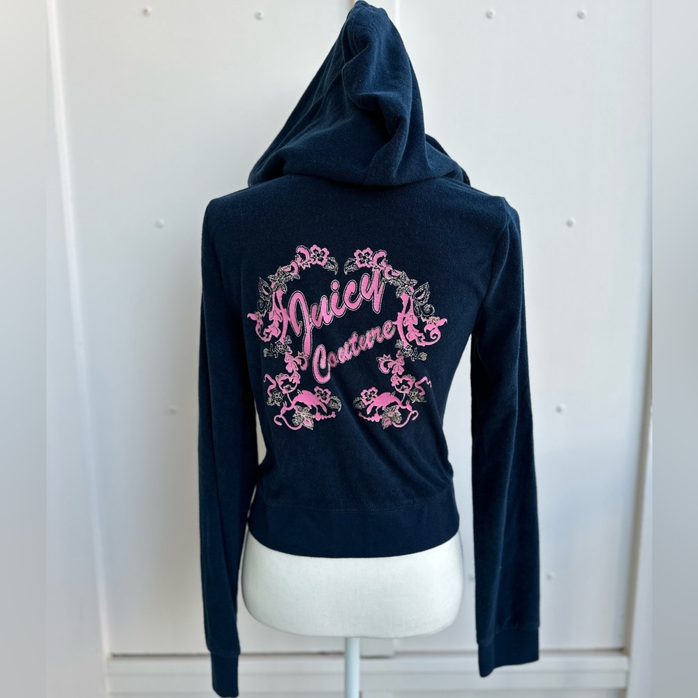 Navy Blue Vintage Y2K Juicy Couture Zip-Up Sweatshirt